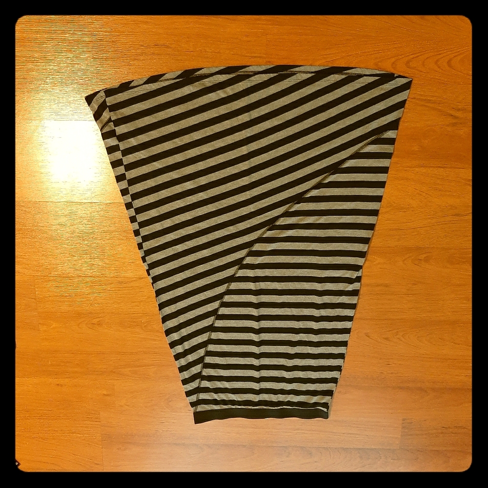 A black and gray striped maxi skirt
